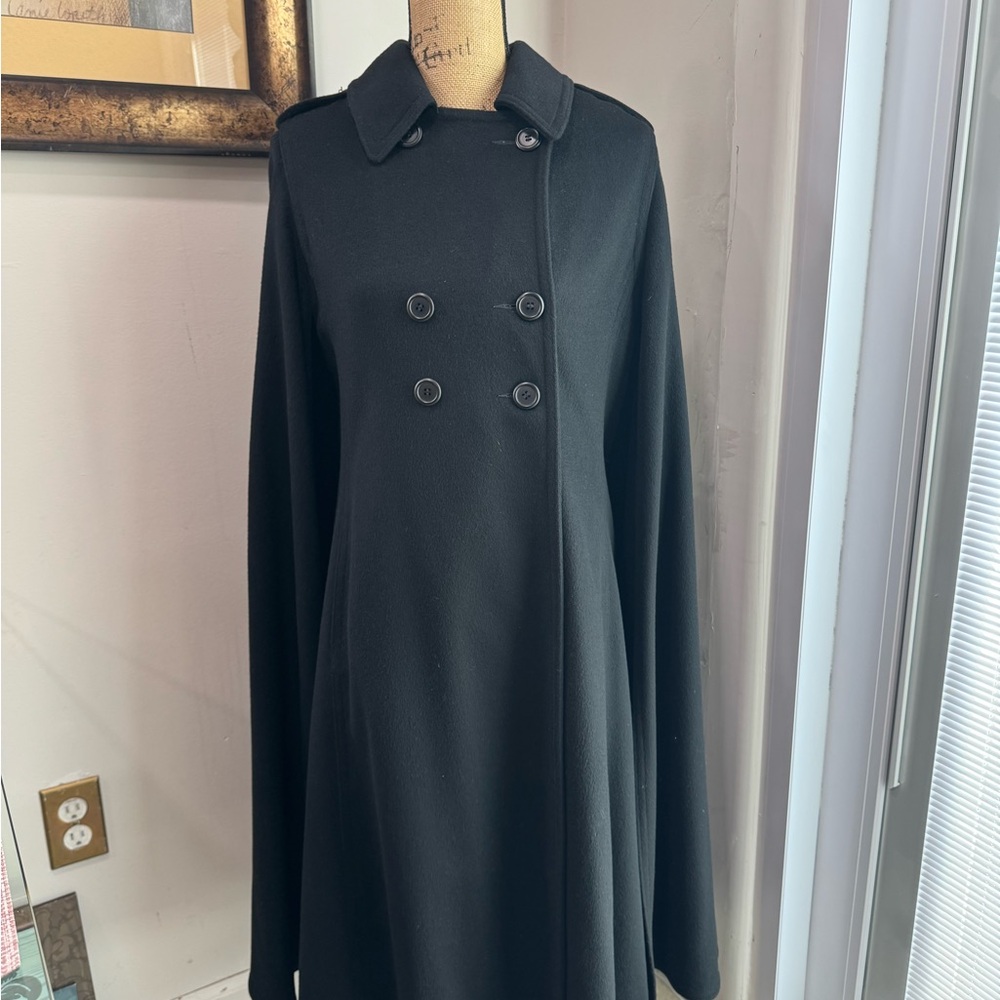 Classic Black Double-Breasted Women's Cape Coat